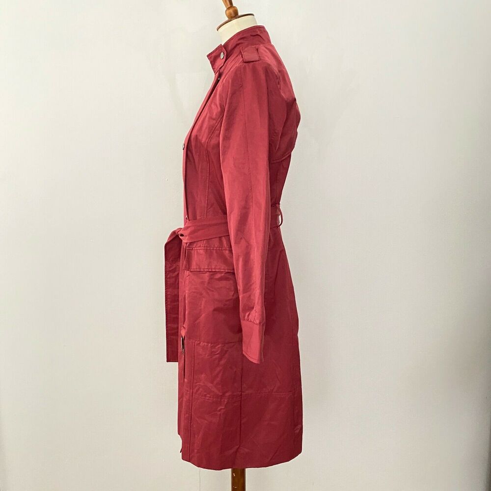 Halogen Womens Patch Pocket Trench Coat Belted Long Sleeve Red S Small - Picture 5 of 8
